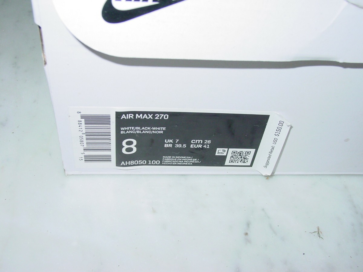 Nike Air Max 270 White/Black Shoe Box Only! Size 8 | eBay