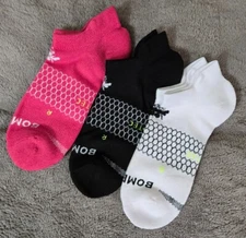 3-Pack Bombas All-Purpose Performance Ankle Socks - Pink White Black - Large