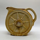 Frankoma Pottery Pitcher Wagon Wheel Large 7" Dessert Gold - See Distressed Wear