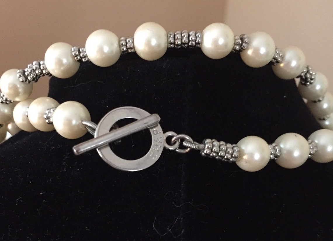 Vintage Chaps Faux Pearls Glass Beads Necklace with S… Gem