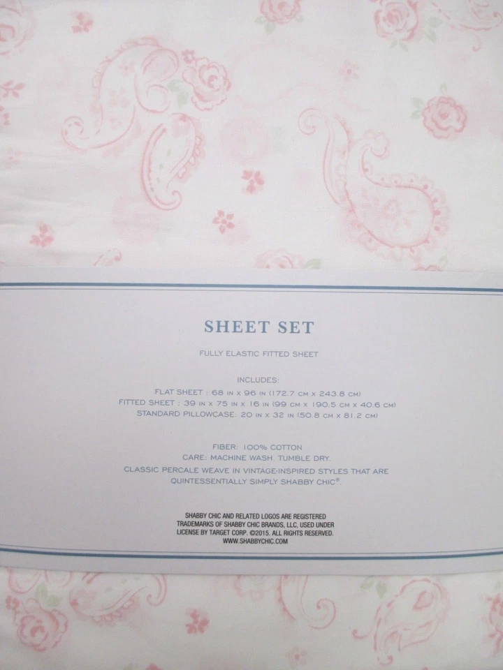 Juego de sábanas florales Simply Shabby Chic Cottage blanco rosa cachemira - Doble Foto 2 de 3