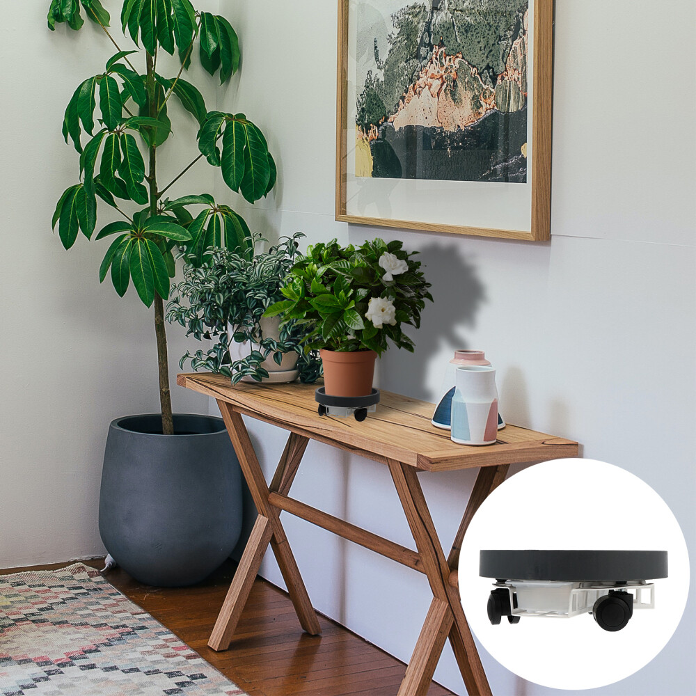 Indoor Plant Stand with Wheels Wheeled Planter Tray Flowerpot Trolley Mobile