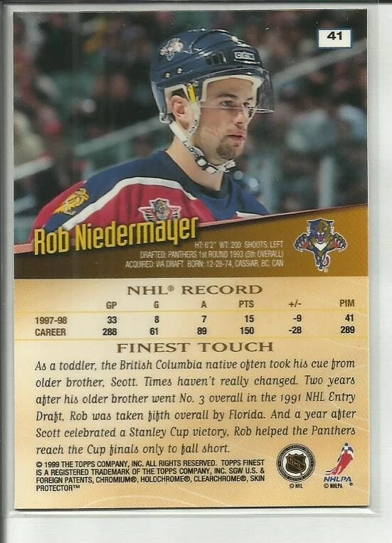 1998-99 Topps Finest #41 Rob Niedermayer Florida Panthers - Image 2 of 2