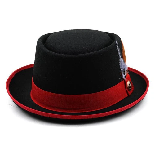 Men Pork Pie Bowler Hat Dad Flat Fedora Gambler Feather Dance Jazz Cap Lady - Picture 3 of 23