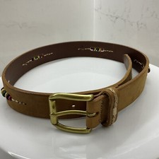 Gap leather belt embroidered beaded boho solid brass buckle sz 28