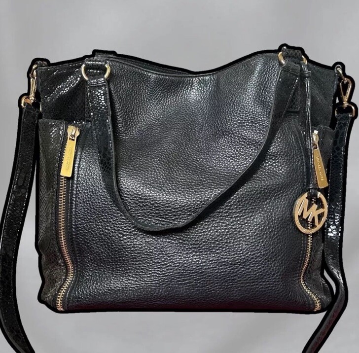 Michael Kors XL Black Leather & Python Shoulder B… - image 8