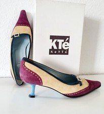 Vintage KeYTe Genuine Leather Pumps_Small Shoe Heel_38_Rhinestone Buckle
