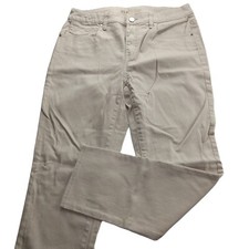 Chico's Platinum Women's Ankle Jeans Size 6 Tan Khaki Mid Rise Embroidered