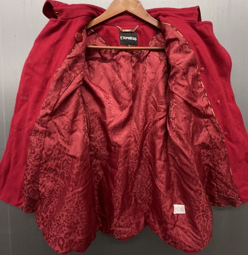 Abrigo Express Mujer S Rojo Mezcla Lana Doble Pecho Forrado Chaqueta Navidad Amor - Imagen 8 de 12
