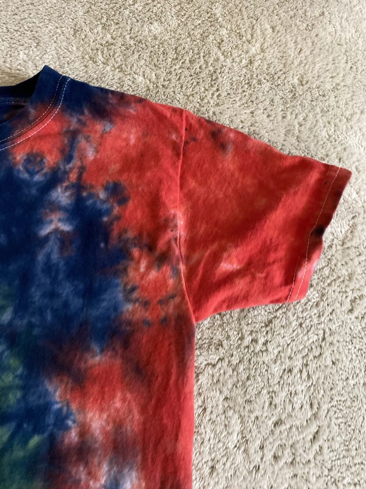 Hanes Boys Navy Blue Green Red Tie Dye Short Sleeve Shirt 6 - Image 3 of 4