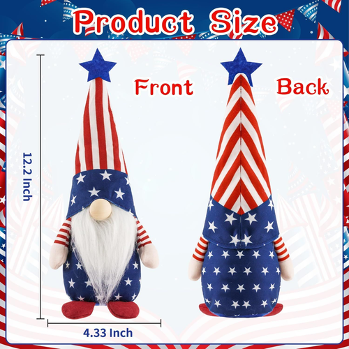 4th of July Patriotic Gnome Decorations, 2 PCS Handmade Mr & Mrs USA Swedish Tom - Picture 4 of 7