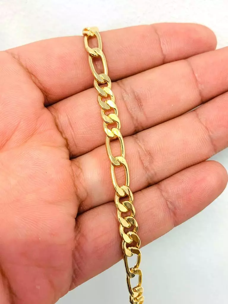 18K Gold Filled Figaro Link Bracelet For Mens 8.5