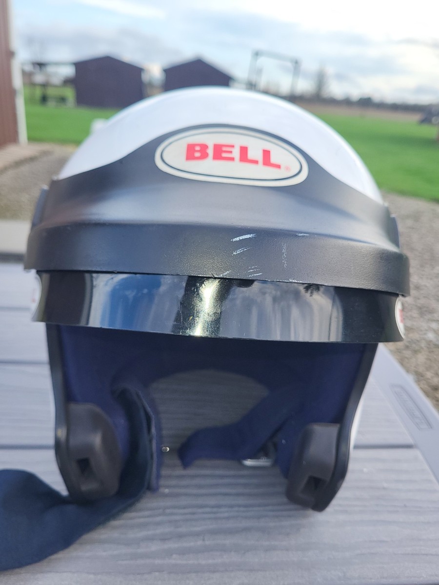 Vintage BELL MAG-4 Helmet White Open Face Visor DOT Motorcycle