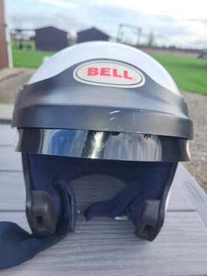 Vintage BELL MAG-4 Helmet White Open Face Visor DOT Motorcycle