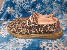 Hey Dude US Y4 L5 Girls Wendy Leo Nut Leopard Slip On Sz 2 Gold Brown