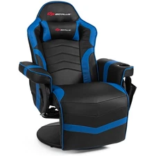Massage Gaming Recliner Reclining Racing Chair Swivel w/Cup Holder & Pillow Blue