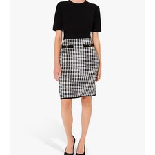 Hobbs London Alena Knitted Dress Black Ivory Houndstooth US8 UK12 Classic Preppy