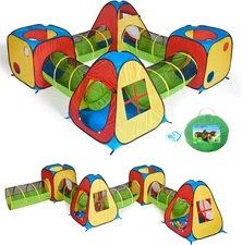 8 in 1 Pop Up Children Play Tent House with 4 Tunnel,4 Tents for Boys