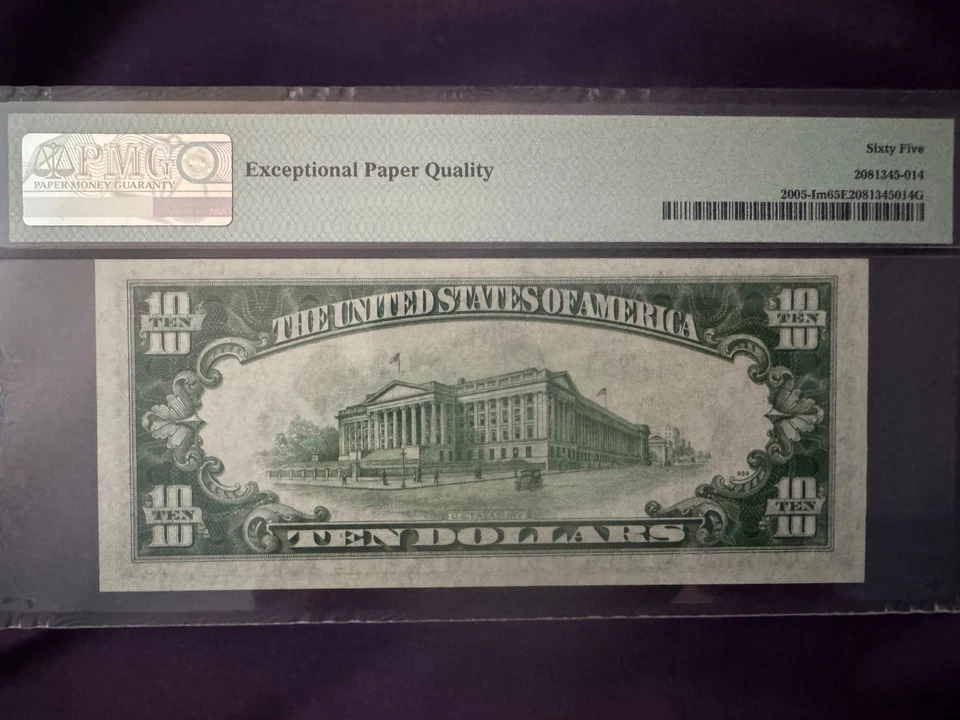 1934 $10 Fed Reserve 'Mule' Note Minneapolis - PMG 65 - S/N 123328971A - Image 2 of 2