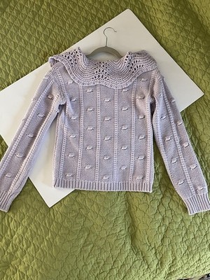 Sandy Liang Lavender Cotton Collar Sweater XS Knotted Knit Loose Ribbon Tie Neck