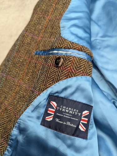Charles Tyrwhitt Jacket Mens 42 R Wool Tweed Herringbone Blazer Smart Casual Top - Picture 10 of 13