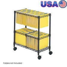 2-Tier Rolling File Cart Mobile Office Storage Durable Steel Wire File Organizer