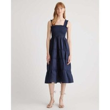 Quince 100% European Linen Smocked Midi Dress Deep Navy Blue NWT Size Medium