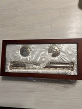 NIB STEPHAN BABY ROSEWOOD SILVER KEEPSAKE GIFT SET, WITH STORK DESIGN