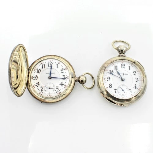 Antique Illinois Coin Silver Key Wind 18s 7-15j  Pocket Watch Lot of 2 #WB4273-4