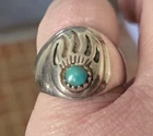 VINTAGE SOUTHWEST STERLING SILVER 925 RING  SHADOWBOX BEAR CLAW w/TURQUOISE