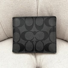    Coach signature Monogram Bifold Men's Wallet Logo charcoal black