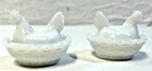 Set of 2 Westmoreland Milk Glass Opalescent Mini Hen on Nest Salt Cellars VTG