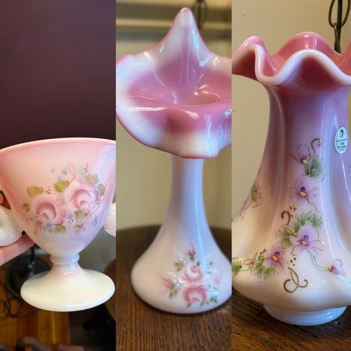 Fenton Rosalene art glass Vase Bundle Of 3 All Signed Two Signed By W.C Fenton