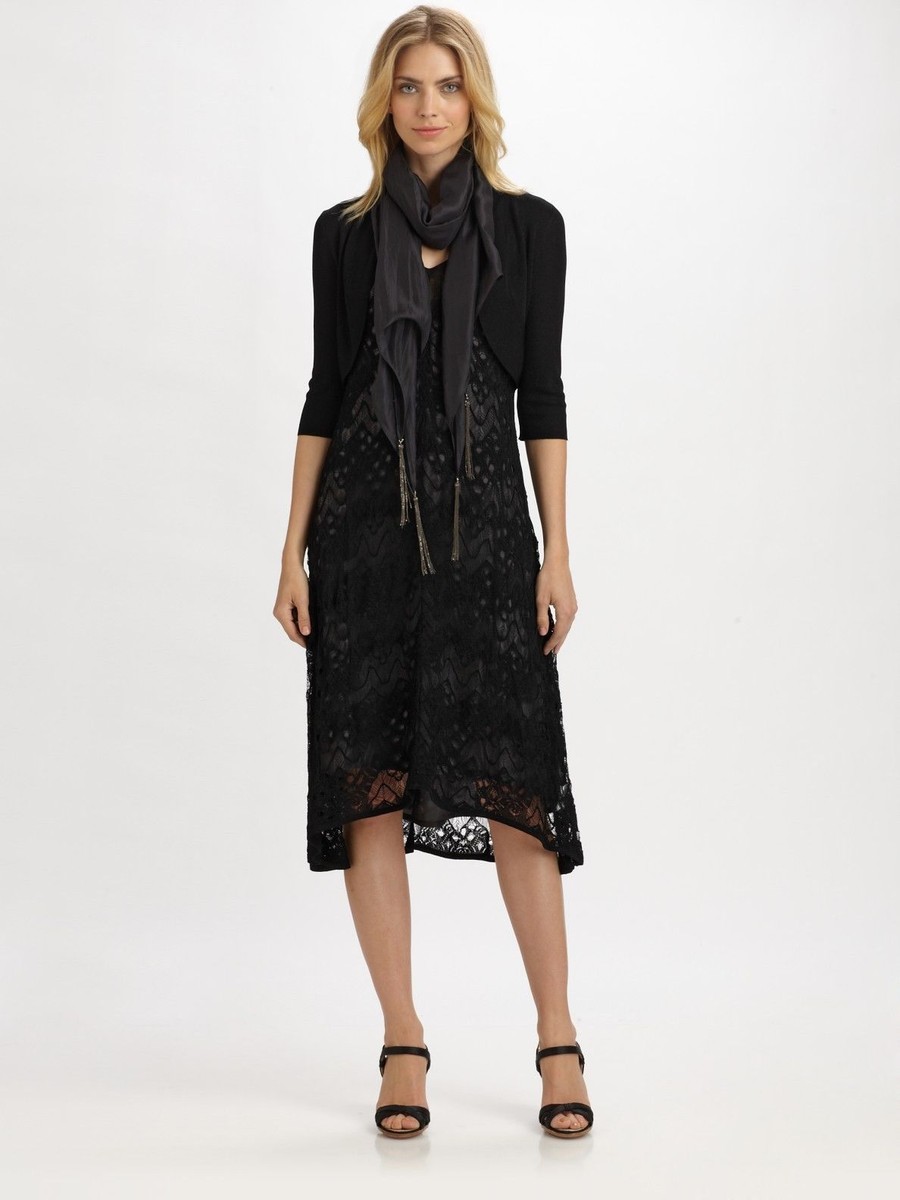 Eileen Fisher BLACK Crochet Lace Layer Dress S $398