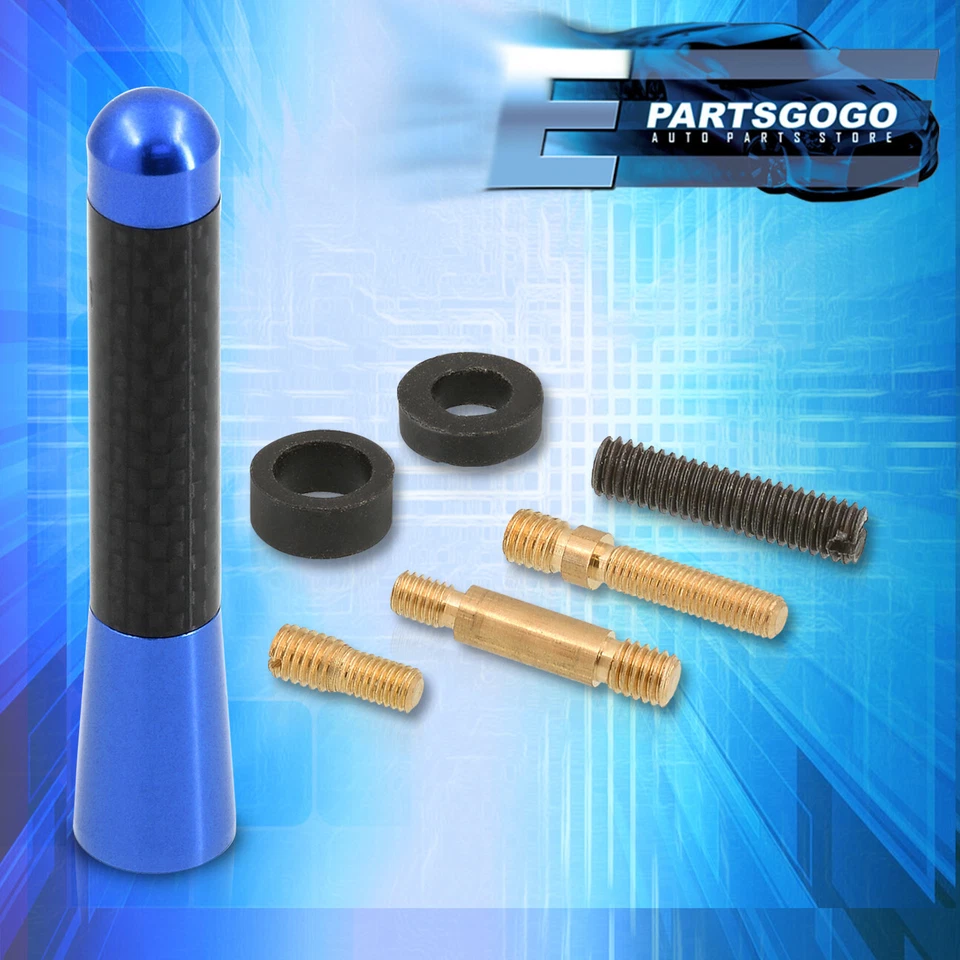 Universal Stubby JDM Blue Carbon Fiber Short Screw On Type Aerial Radio Antenna - Image 3 of 3