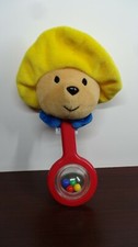 Paddington Bear Vintage Baby Rattle Eden Toys Plush Head Plastic Handle