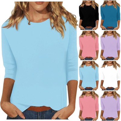 Long Sleeve Tops for Women, Soild Color Crewneck Casual Loose Blouse Basic Shirt