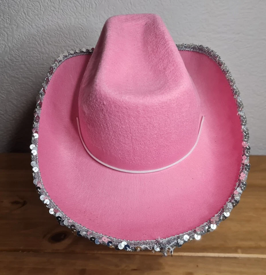 Pink Cowboy Hat With Tiara Sequins Cowgirl Fancy Dress Costume Hen Party Night - Image 2 of 4
