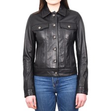 Women's American Retro Classic Levi Style Sheep Nappa Leather Jacket Black Dr213