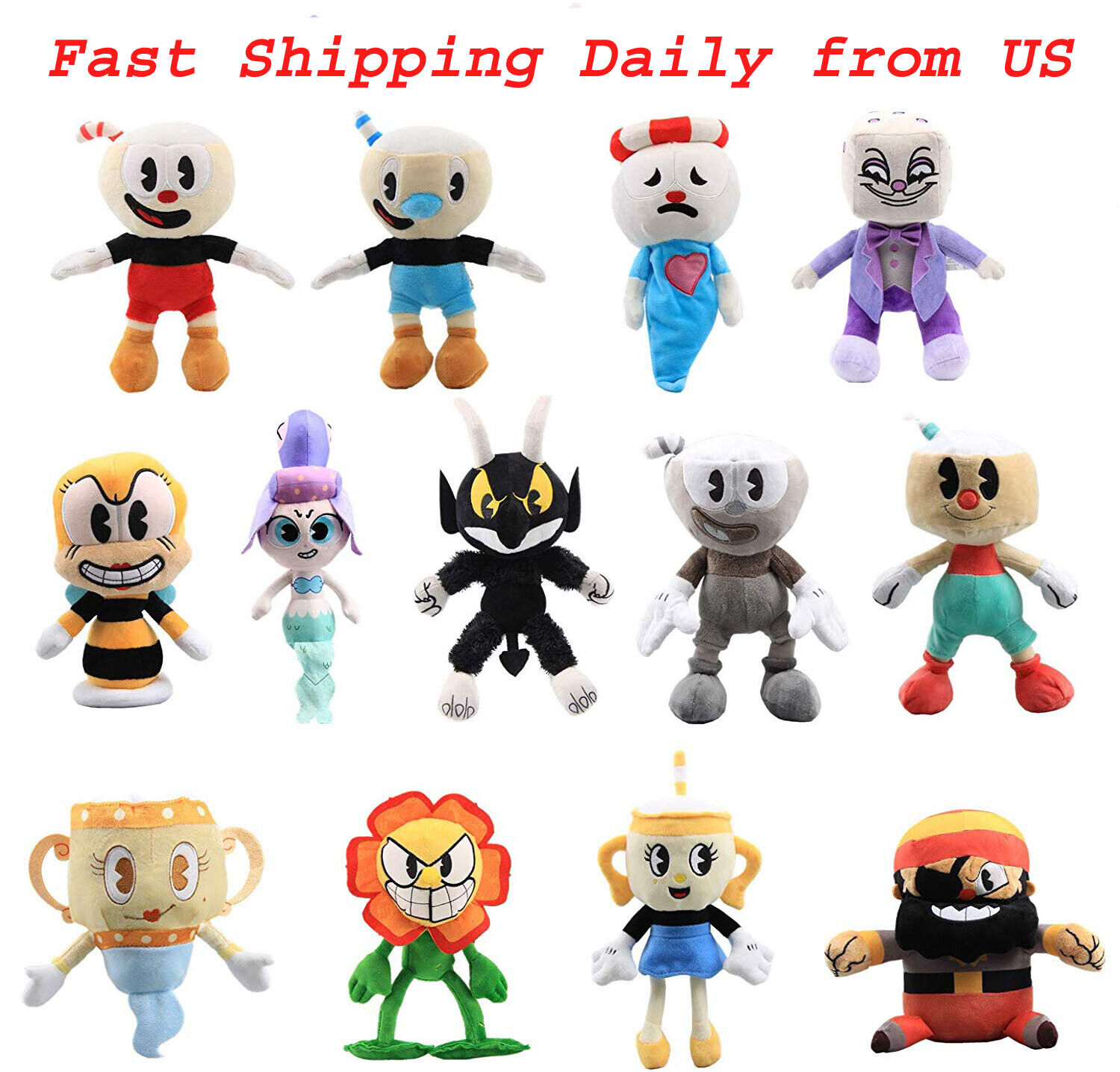 Set of 3 King Dice, Devil Boss, Ghost Plush - Cuphead Series Stuffed Animal  Plush Doll Toy 