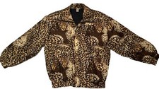 Vtg Bomber Jacket Silk Pattern Womens Med. Fuda Cheetah Leopard Print 80s 90s