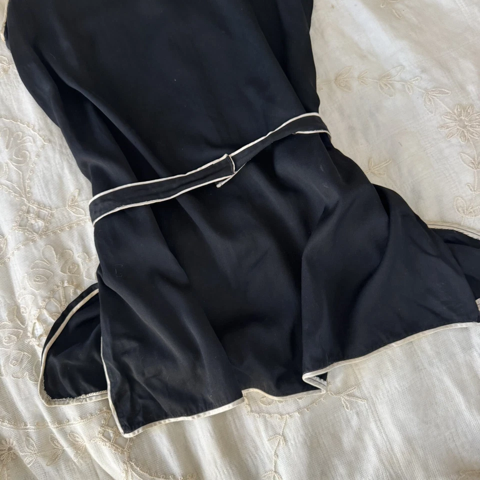 Antiguo vestido eduardiano de algodón negro y crema traje de baño traje de baño vintage Foto 3 de 4