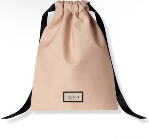 GUCCI BEAUTY Peach Cosmetic Makeup Drawstring Bag Pouch With Floral Lining NEW
