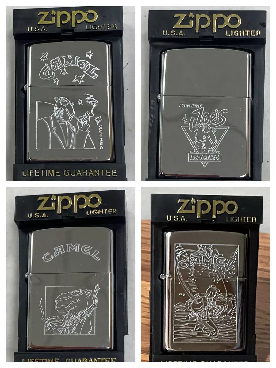 Camel Joe Zippo Lighters in Etched Metal NEW Fishing Smokin Racing Sax 90's