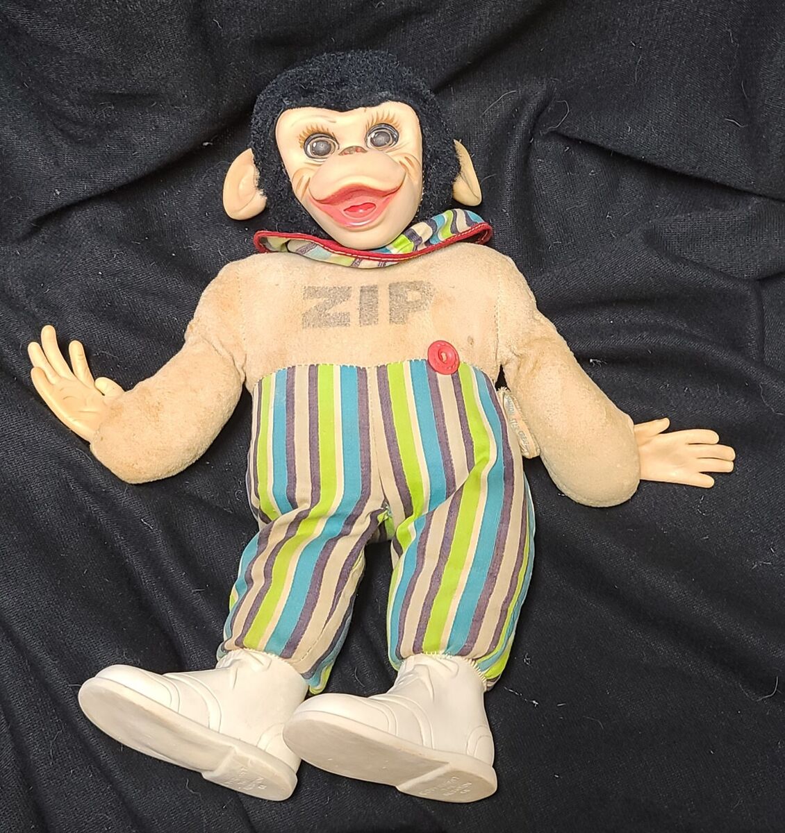 Vintage Zip The Monkey Plush Doll Plastic Face With Bib | eBay Vintage Zip The Monkey Plush Doll Plastic Face With Bib | eBay