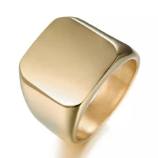 Mens Stainless Steel Ring Square Signet Polished Biker Silver Black Blue Gold.