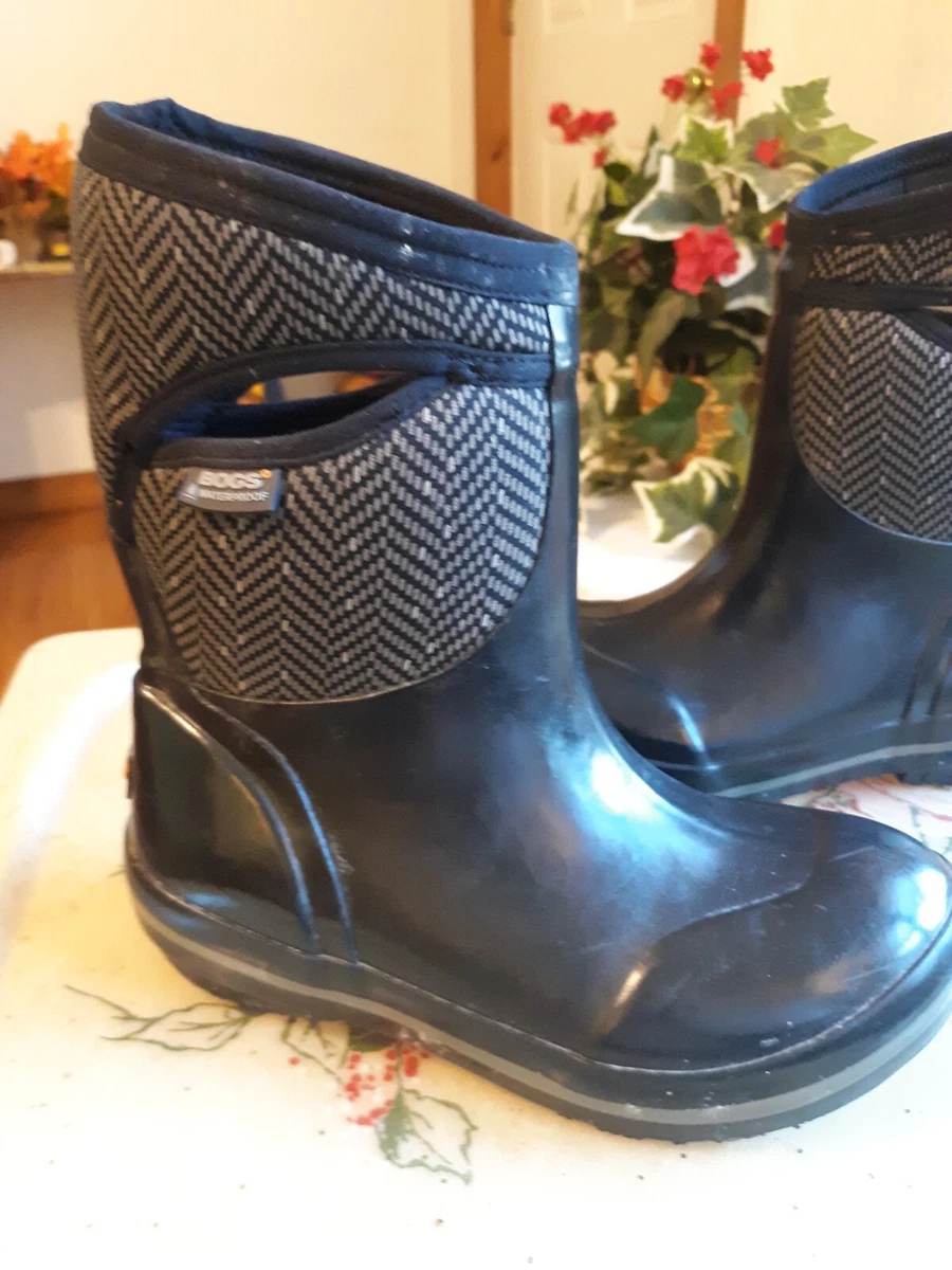 Bogs Herringbone Mid Rubber Rain Muck Boots size 6 Women Gray Neo