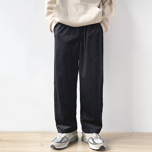 Pantalones sueltos informales de pana suave de bolsillo para hombre cintura elástica pierna recta - Imagen 4 de 12