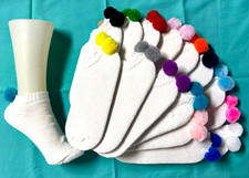 Women's Pom Pom Socks Lowcut Ankle Assorted Colors Cotton - 20 Pair Pack