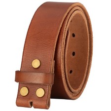 No Buckle Full Grain Leather Belt Men Women Brown Fit Waist 28-32